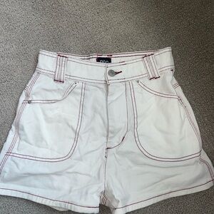 BDG white high wasted Jean shorts with red contrast stitching